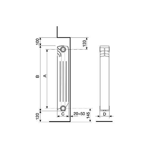 Radiatore in alluminio exclusivo interasse 600 mm 3 elementi bianco